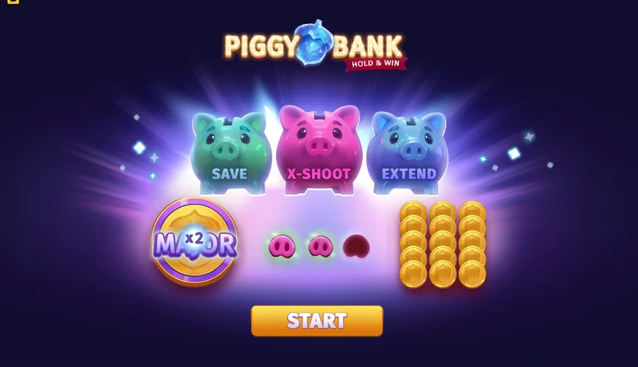 Start screen naming Save, X-Shoot and Extend piggies